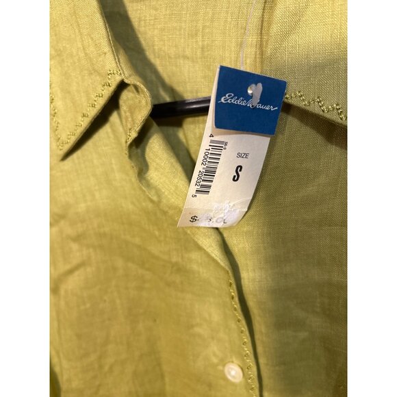 Eddie Bauer Womens Small Light Green Linen Button-Up Shirt With Embroidered Coll - Picture 3 of 5